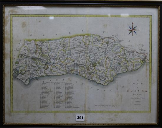 J. Cary, a map of Sussex, 35 x 50.5cm and a similar smaller map by Cary